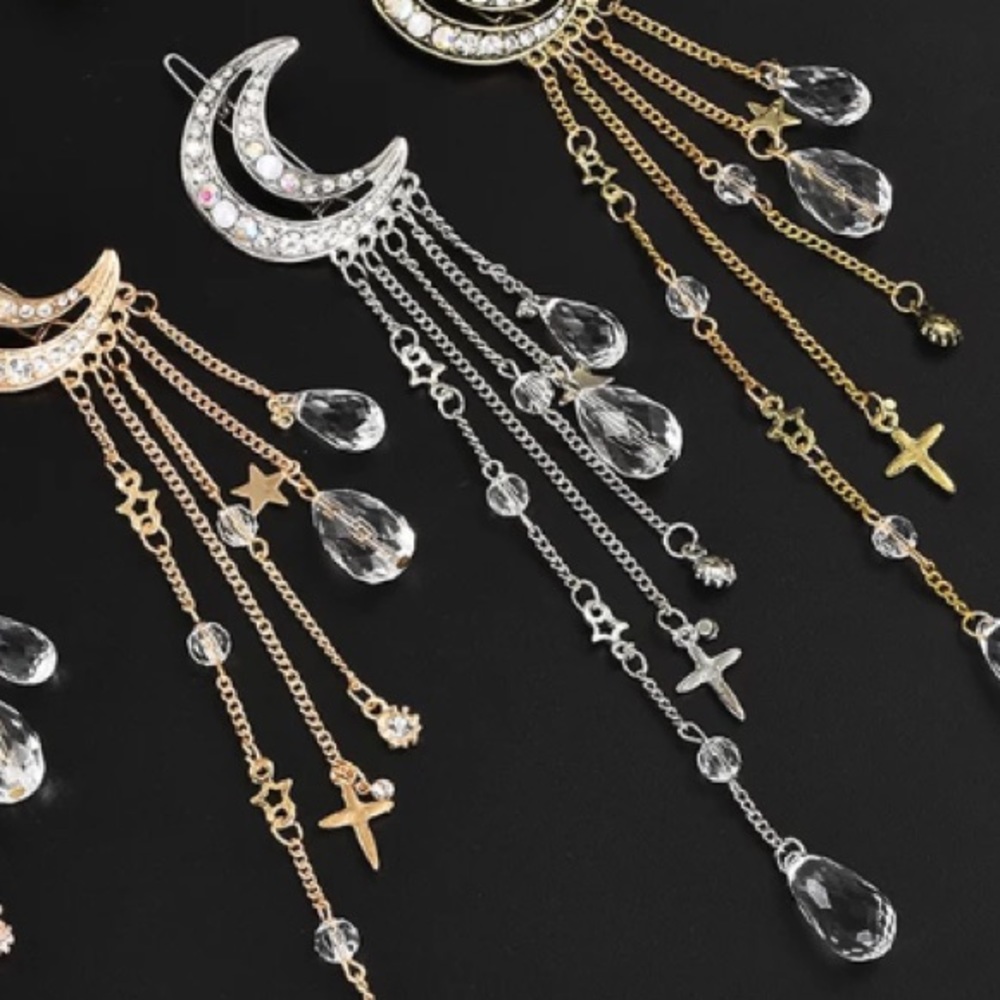 💄Free💄 Moon Crystal Dangling Barrette - Picture 2 of 8